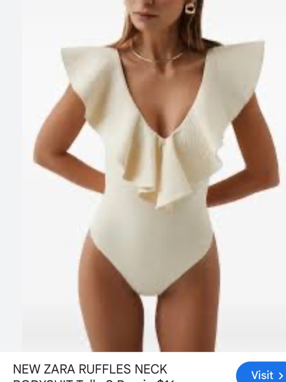Zara Cream Ruffled bodysuit - Picture 2 of 2